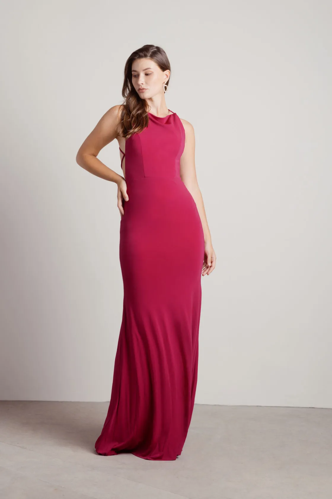 Tobi Another Night Out Halter Cross Back Maxi Dress - Magenta
