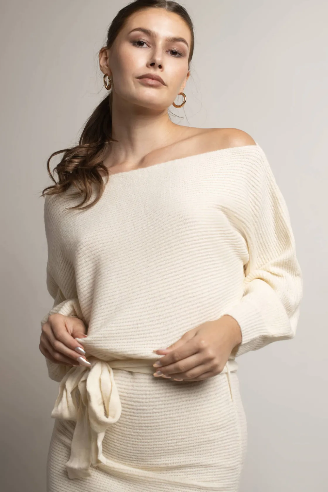Tobi Arabelle Off The Shoulder Sweater Mini Dress - Chocolate