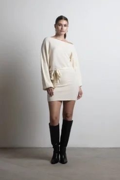 Tobi Arabelle Off The Shoulder Sweater Mini Dress - Chocolate