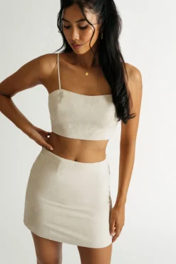 Tobi Arden Linen Crop Top And Mini Skirt Set - Oatmeal