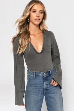 Tobi Ashlyn Plunging Bodysuit - Black Acid