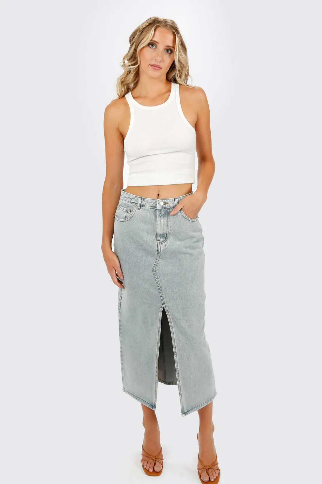 Tobi Aubrie Denim Maxi Skirt -