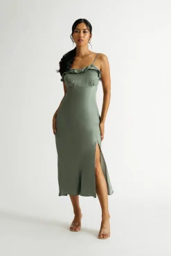 Tobi Audrey Ruffle Slit Midi Dress