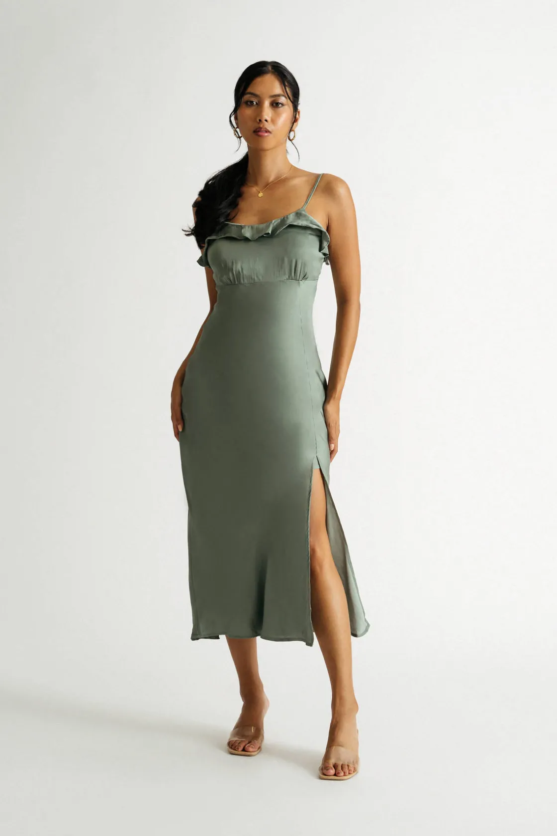 Tobi Audrey Ruffle Slit Midi Dress