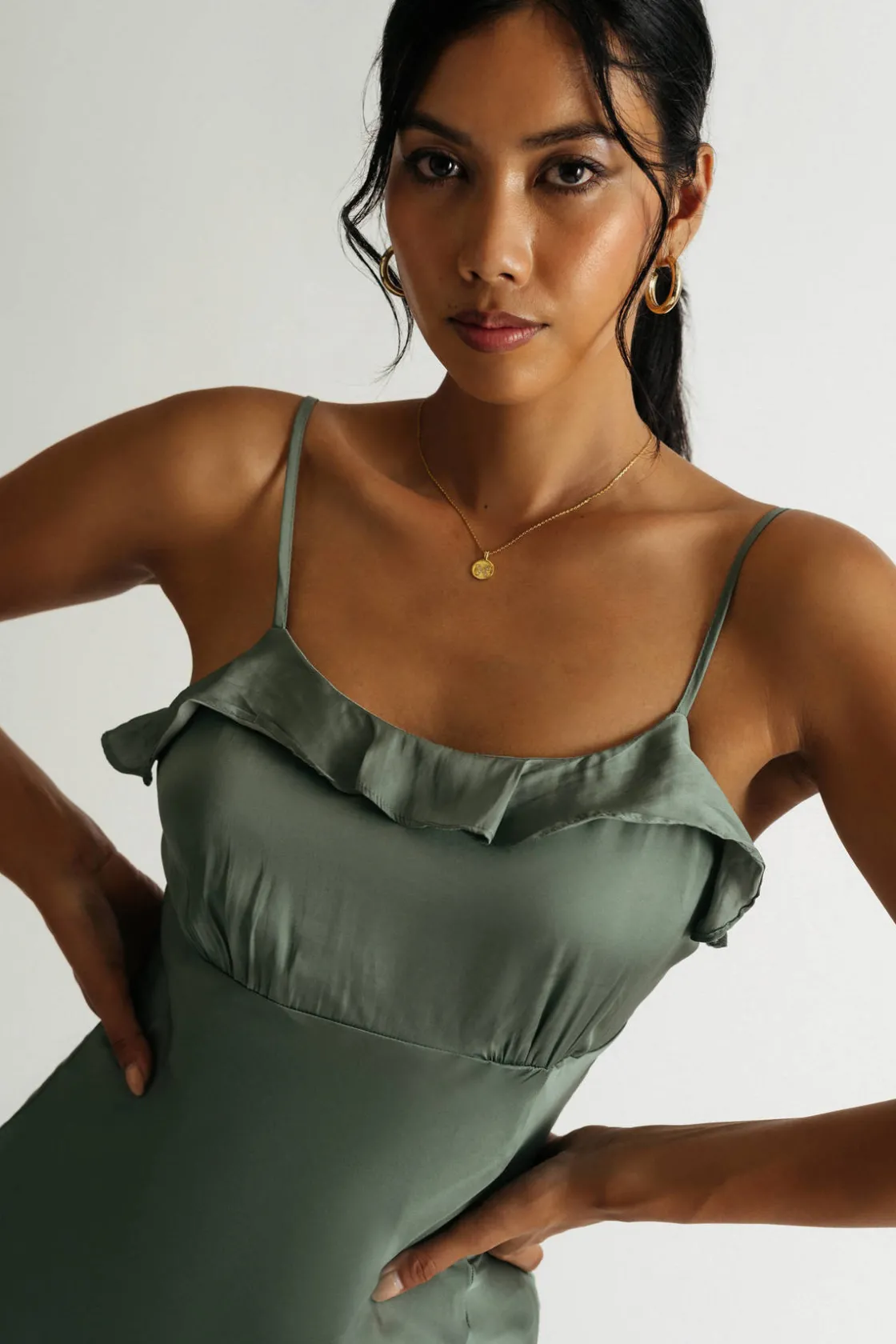 Tobi Audrey Ruffle Slit Midi Dress