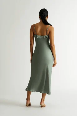 Tobi Audrey Ruffle Slit Midi Dress