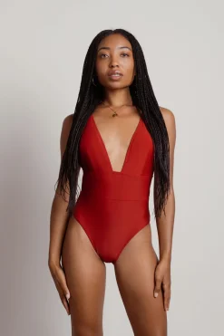 Tobi Audriana Plunging Monokini - Red