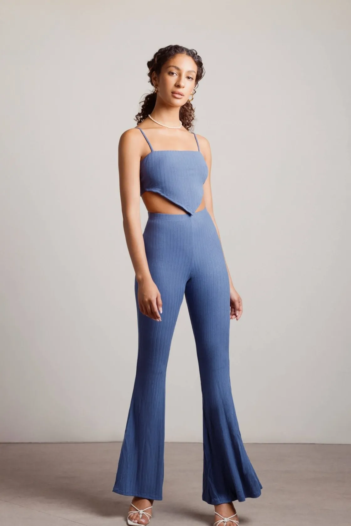 Tobi Aura Ribbed Crop Top And Pants Set -