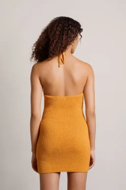 Tobi Aylah Halter Ribbed Knit Bodycon Mini Dress - Orange