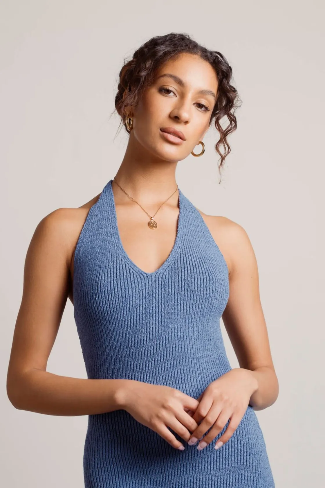 Tobi Aylah Halter Ribbed Knit Bodycon Mini Dress - Orange