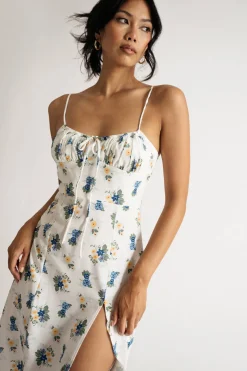 Tobi Azalia Floral Slit Midi Dress - White Multi