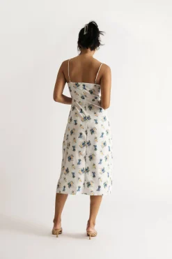 Tobi Azalia Floral Slit Midi Dress - White Multi