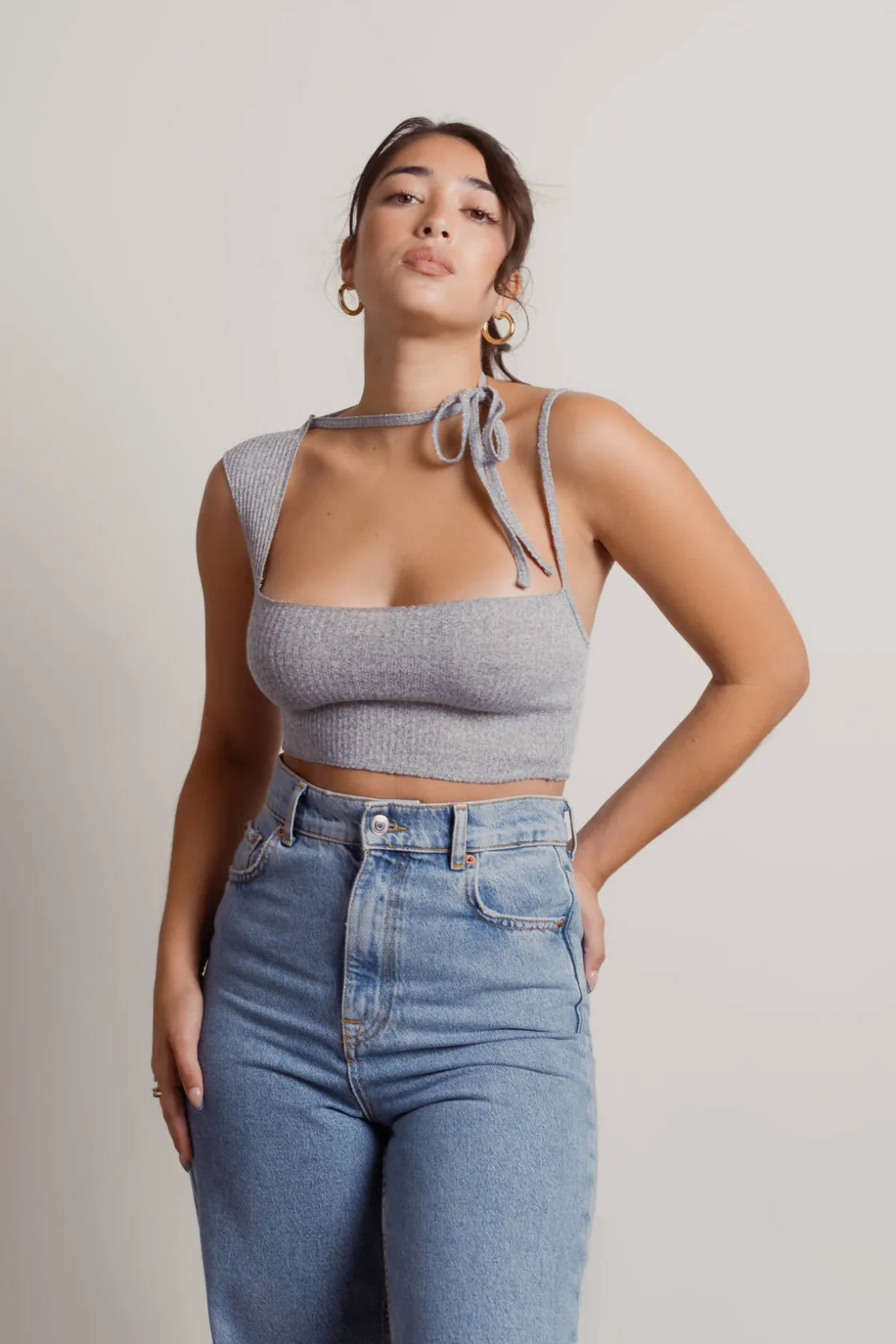 Tobi Bad Habit Crop Top - Grey
