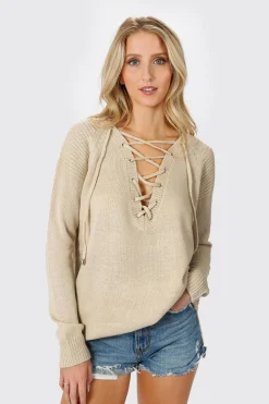 Tobi Be On My Side Lace Up Sweater - Olive