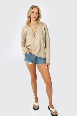 Tobi Be On My Side Lace Up Sweater - Olive