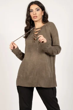 Tobi Be On My Side Lace Up Sweater - Olive