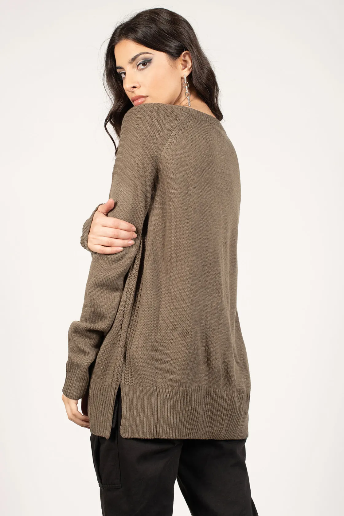 Tobi Be On My Side Lace Up Sweater - Olive