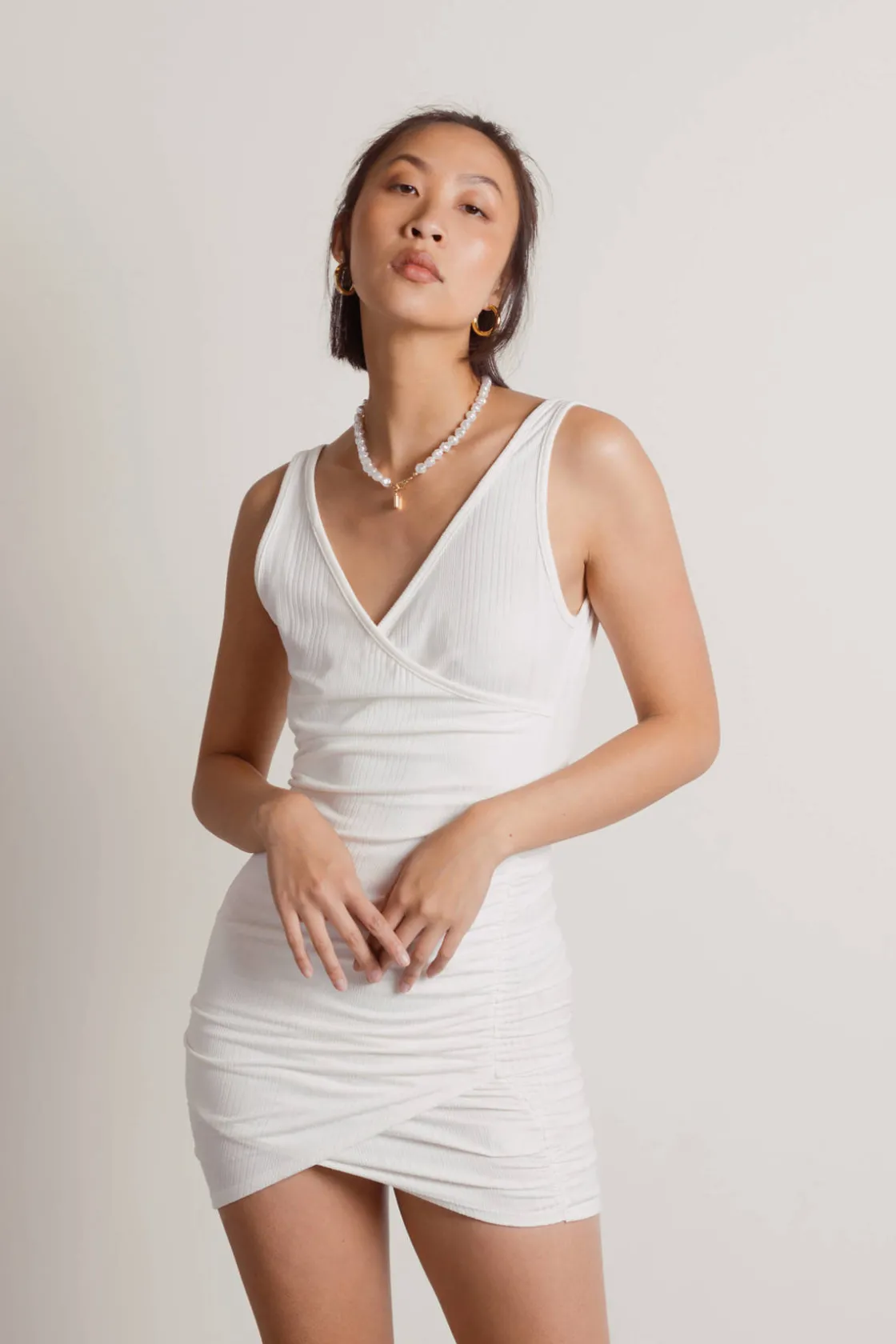 Tobi Bea Surplice Open Back Mini Dress - White