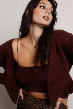 Tobi Beatrice Fuzzy Crop Top And Cardigan Set - Black