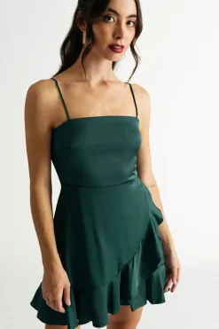 Tobi Beezus Satin Ruffle Wrap Skater Mini Dress