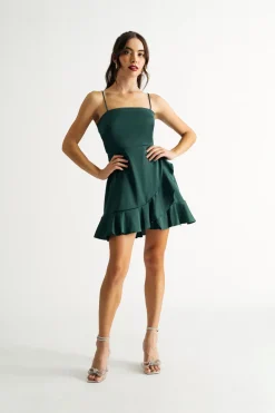 Tobi Beezus Satin Ruffle Wrap Skater Mini Dress