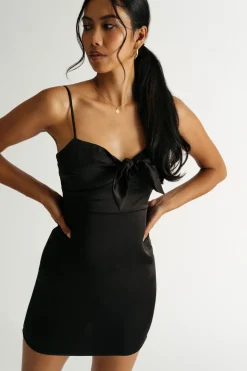 Tobi Before I Love Front Tie Satin Mini Dress - Black