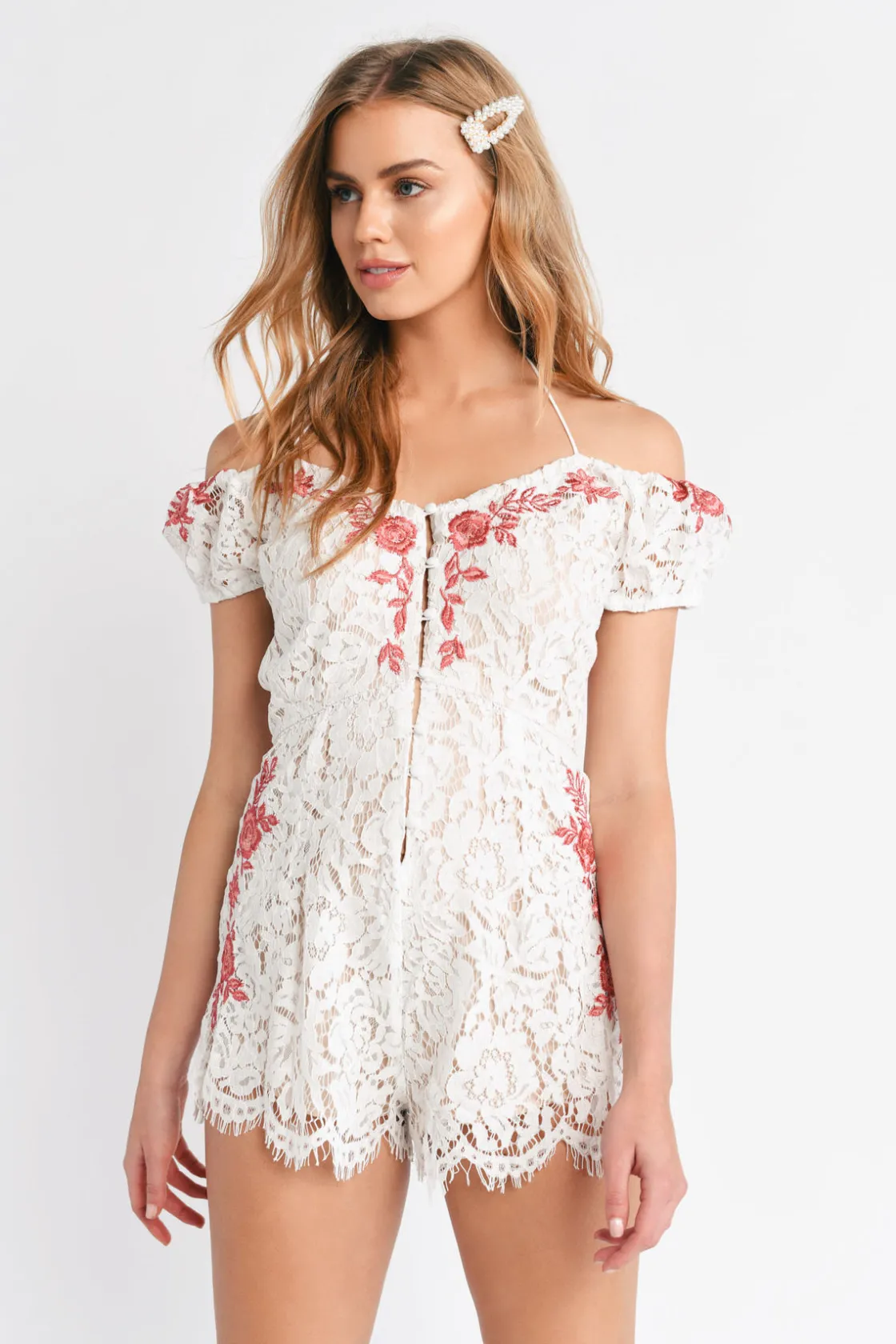 Tobi Bela Off The Shoulder Romper - White