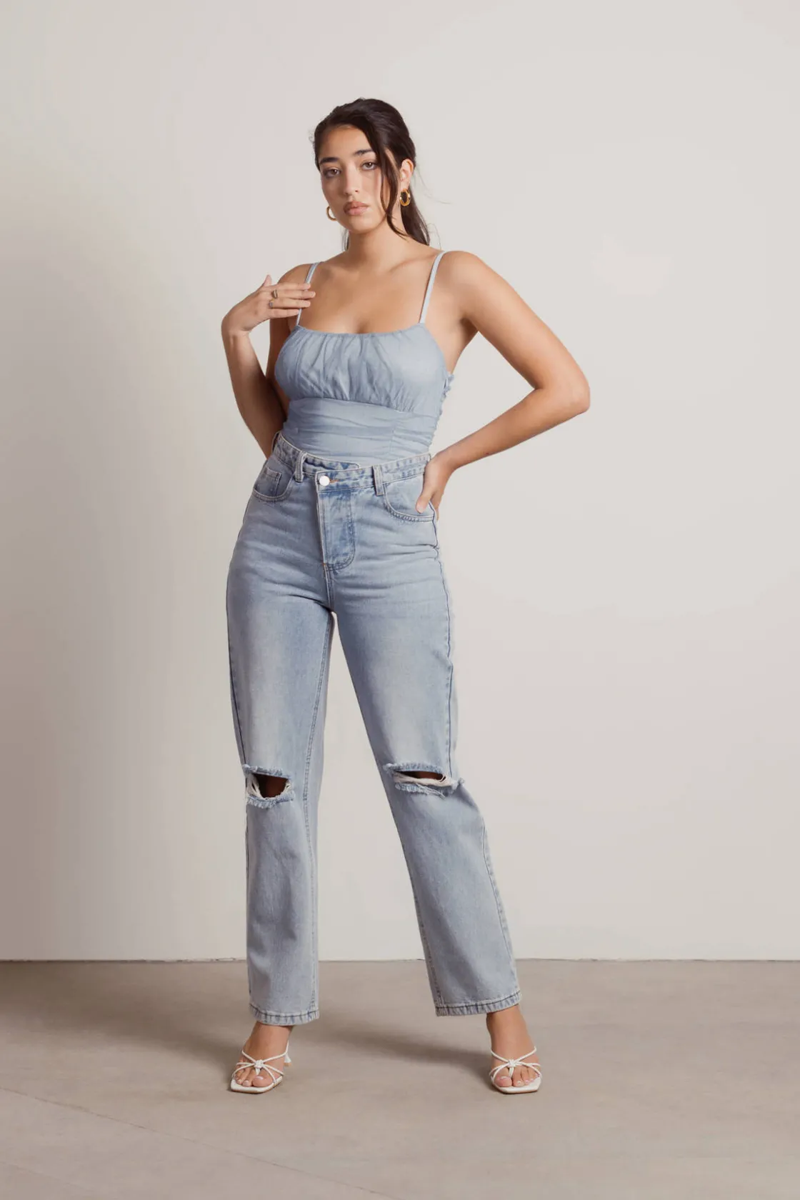 Tobi Believe Me Mesh Bodysuit - Light Blue