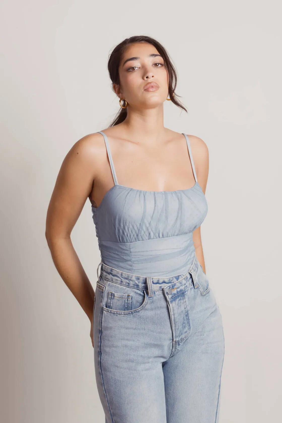 Tobi Believe Me Mesh Bodysuit - Light Blue