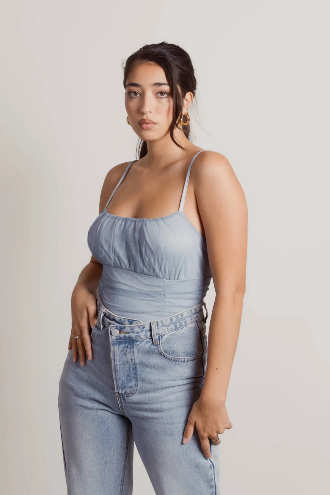Tobi Believe Me Mesh Bodysuit - Light Blue