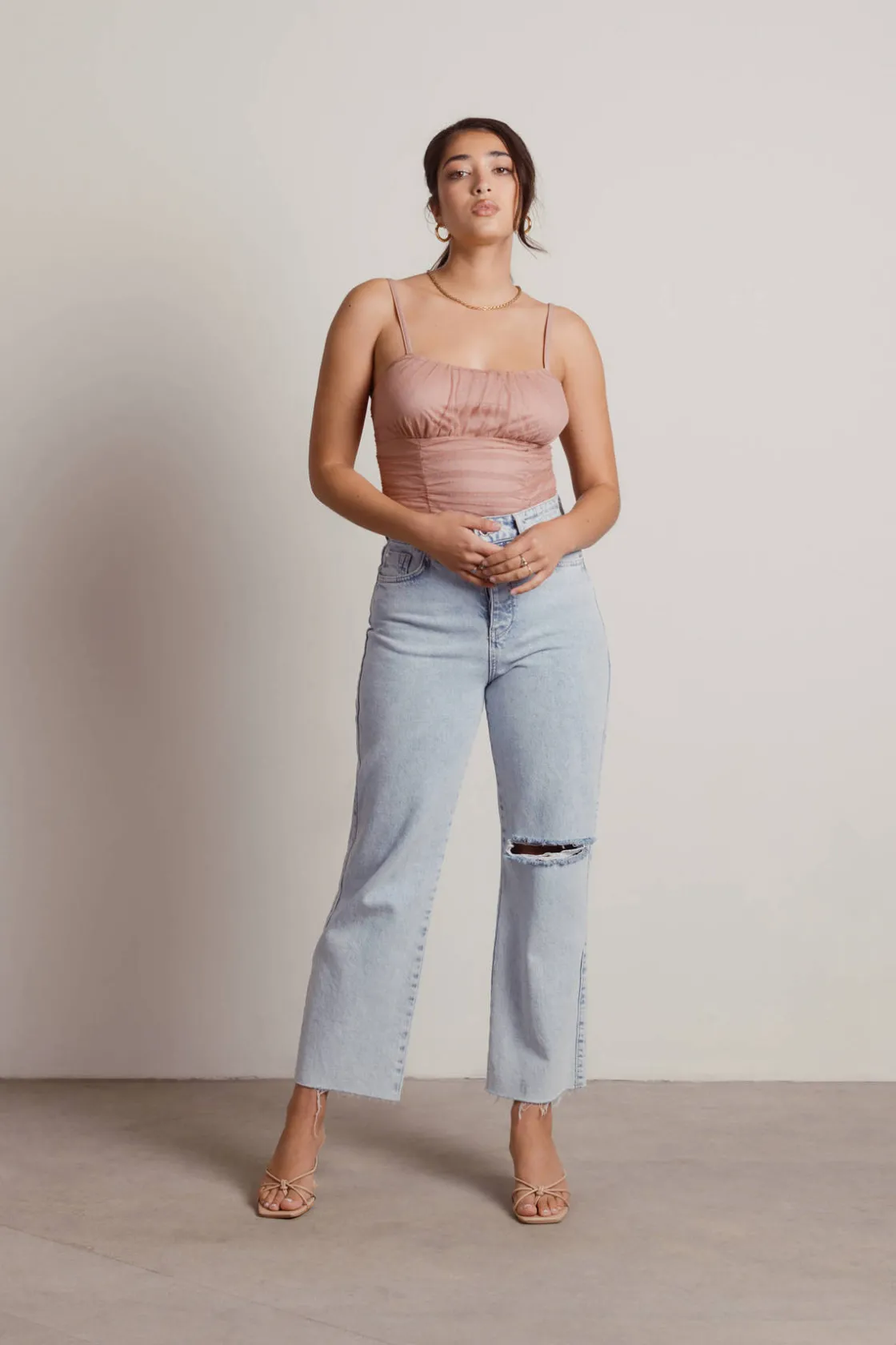Tobi Believe Me Mesh Bodysuit - Light Blue