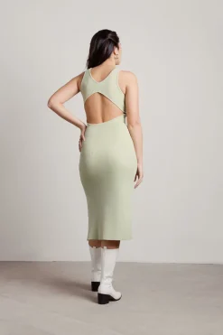 Tobi Better Again Open Back High Slit Midi Dress - Green