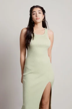 Tobi Better Again Open Back High Slit Midi Dress - Green