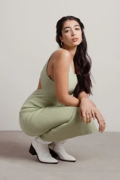 Tobi Better Again Open Back High Slit Midi Dress - Green