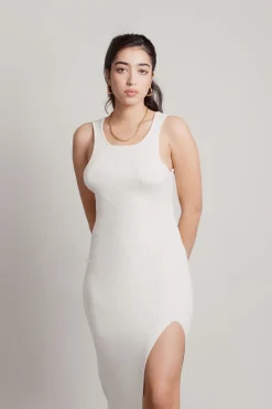 Tobi Better Again Open Back High Slit Midi Dress - Green