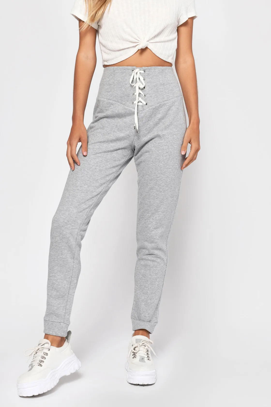 Tobi Better Days Lace Up Pants - Heather Grey