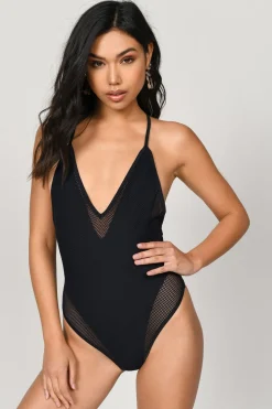 Tobi Big Waves Fishnet One Piece Swimsuit - Black