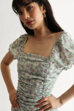 Tobi Blossoming Floral Ruched Mini Dress -
