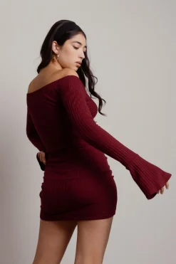 Tobi Brandi Ruched Bell Sleeve Mini Dress -
