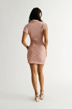 Tobi Break Point Collared Ribbed Mini Dress - Blush