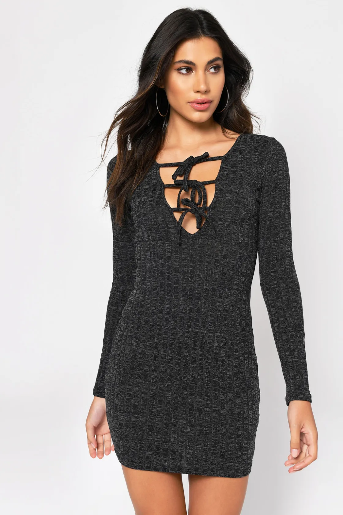 Tobi Bri Lace Up Bodycon Mini Dress - Grey