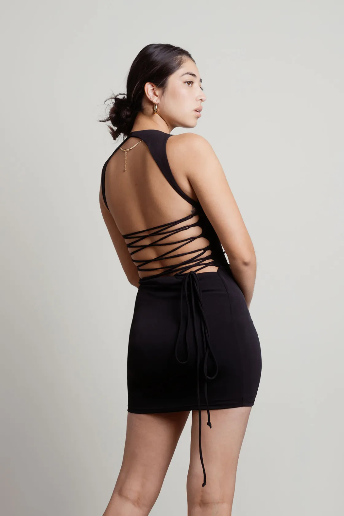 Tobi Brianna Open Back Bodycon Mini Dress - Black