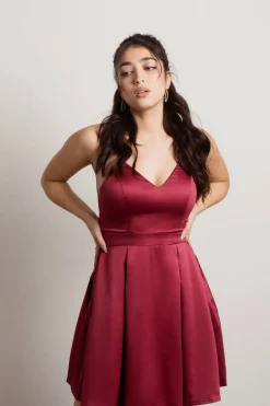 Tobi Bridgette Satin Skater Mini Dress - Magenta