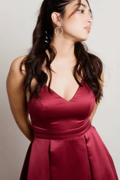 Tobi Bridgette Satin Skater Mini Dress - Magenta