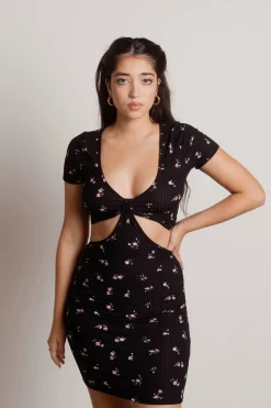 Tobi Bring It Floral Cutout Mini Dress - Ivory Multi
