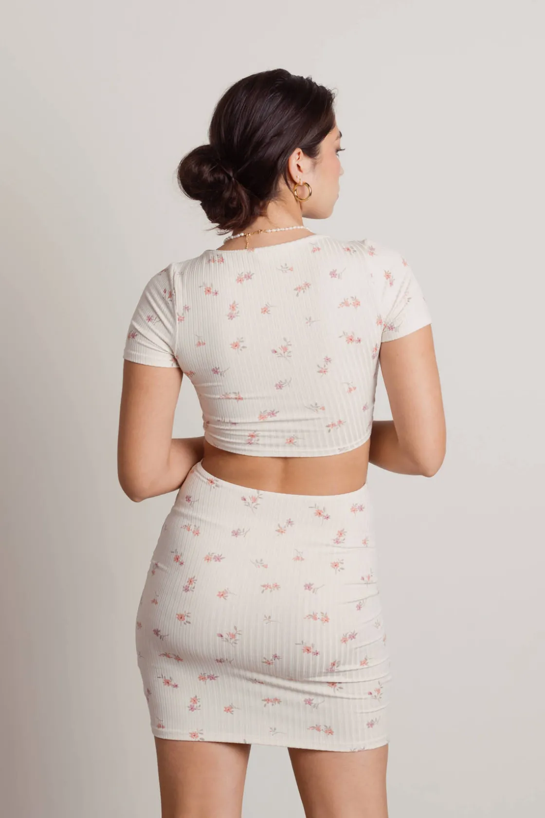 Tobi Bring It Floral Cutout Mini Dress - Ivory Multi
