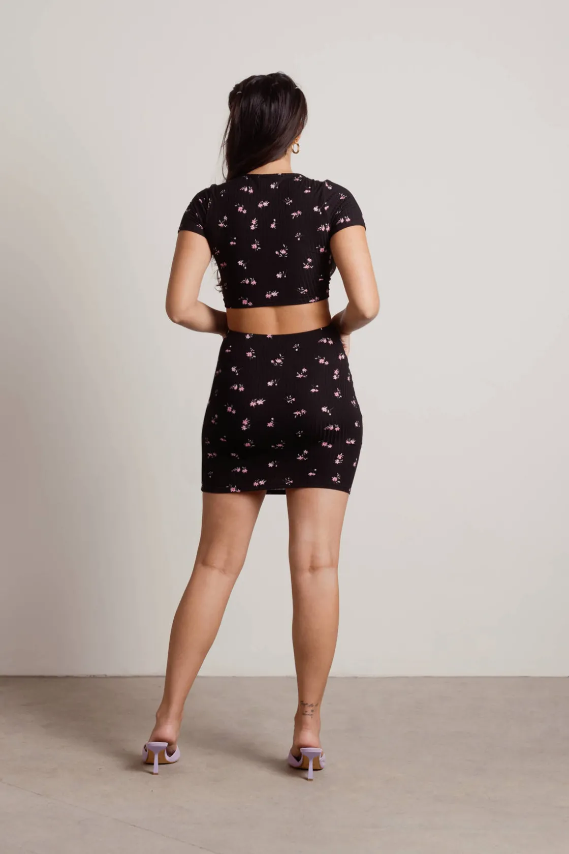 Tobi Bring It Floral Cutout Mini Dress - Ivory Multi