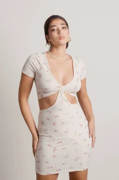 Tobi Bring It Floral Cutout Mini Dress - Ivory Multi