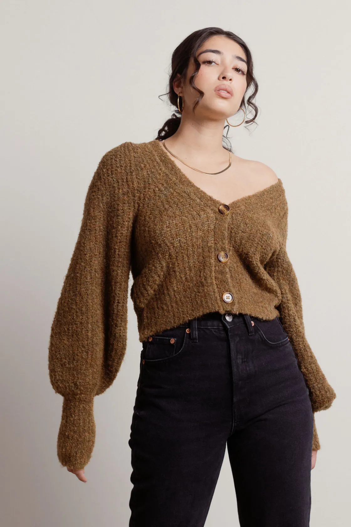 Tobi Caffeine Addict Balloon Sleeve Cardigan -
