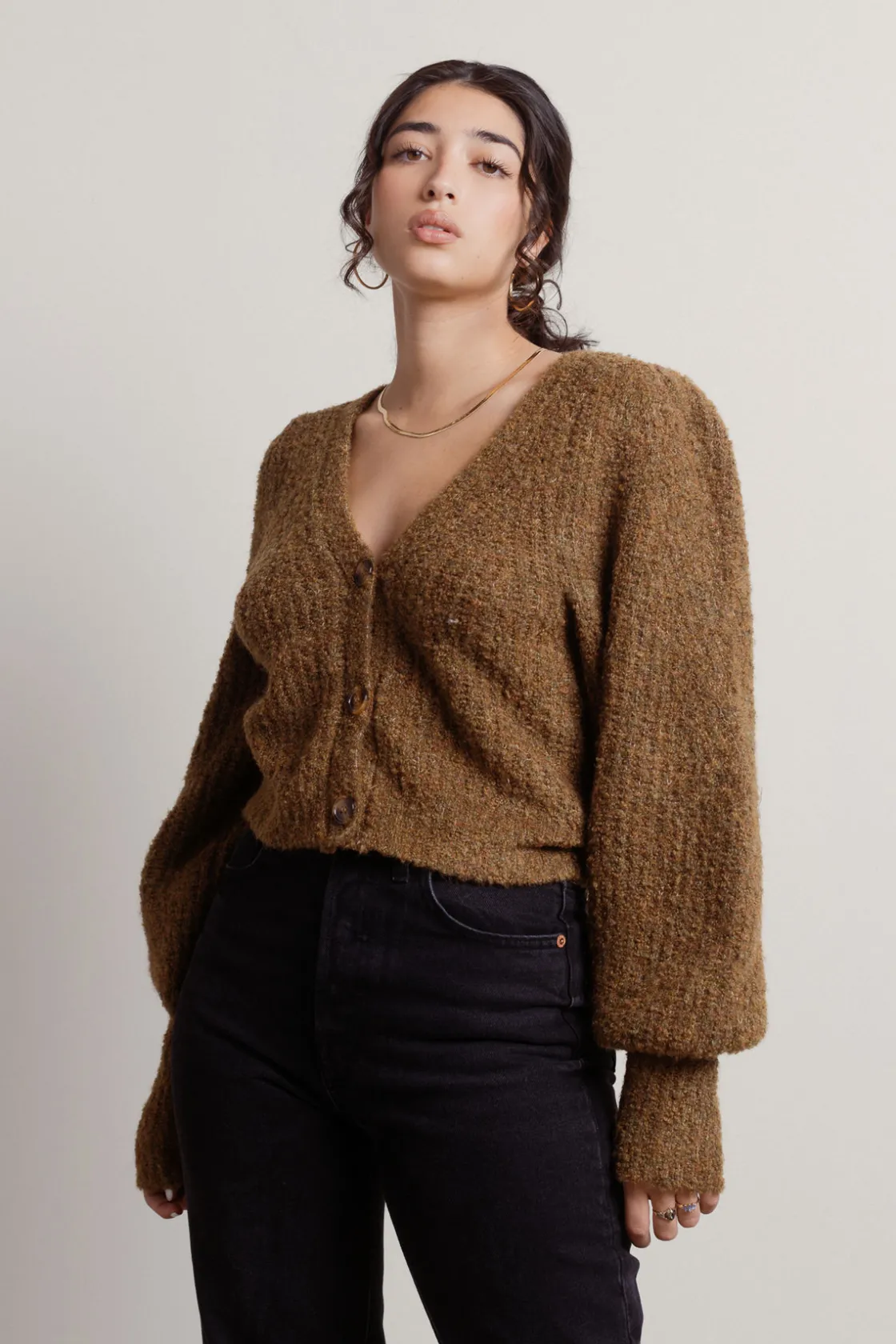 Tobi Caffeine Addict Balloon Sleeve Cardigan -
